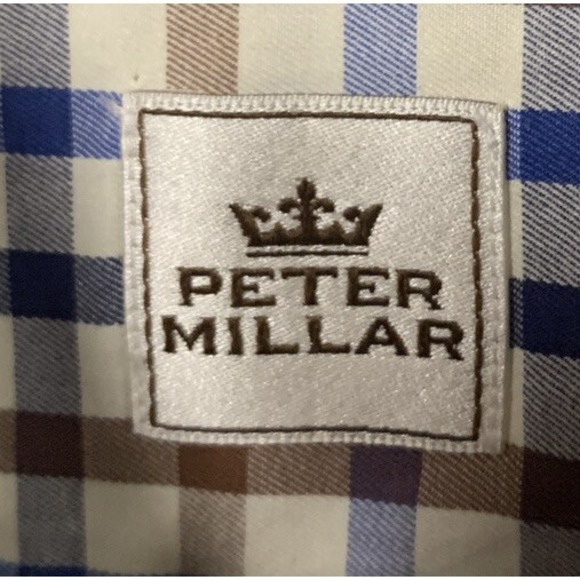 Peter Millar Brown Multicolor Cotton Plaid Long Sleeve Button Collar Shirt M - Picture 2 of 9
